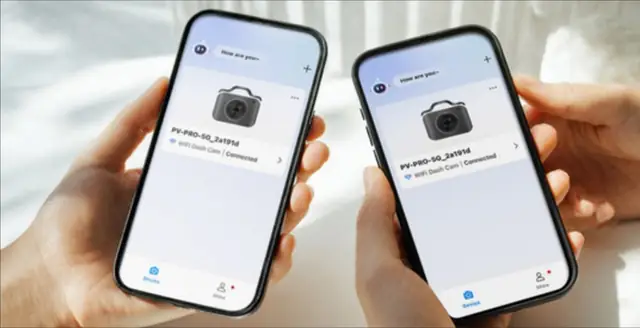 Two phones both showing the ProCam dash cam app connected